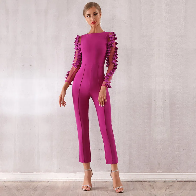 Sexy Bodycon Jumpsuit Women Long Sleeve Skinny Rompers  Jumpsuit Summer Party Playsuit