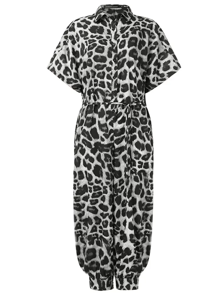 Sexy Leopard Print Retro Jumpsuits Cargo Pants