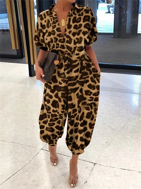 Sexy Leopard Print Retro Jumpsuits Cargo Pants