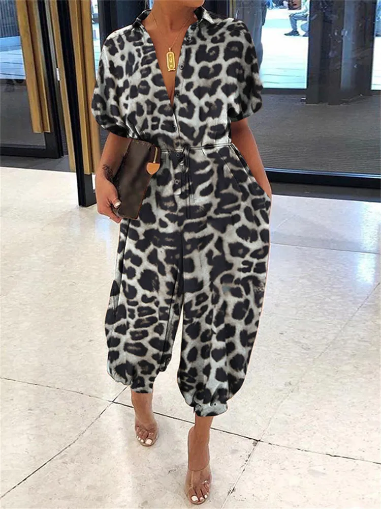 Sexy Leopard Print Retro Jumpsuits Cargo Pants