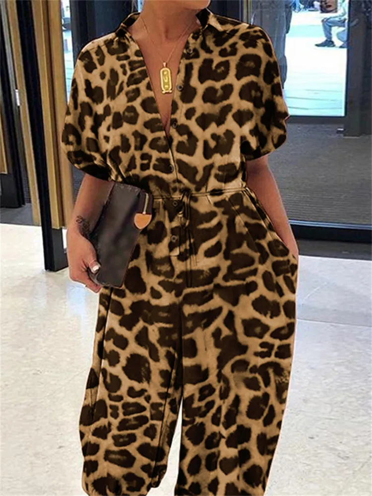 Sexy Leopard Print Retro Jumpsuits Cargo Pants