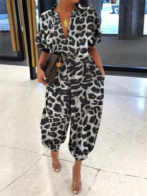 Sexy Leopard Print Retro Jumpsuits Cargo Pants