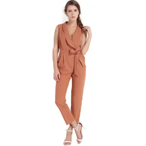 Sexy v-neck tie sleeveless office lady rompers spring fashion long jumpsuits