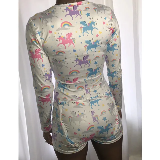 Sexy Women Bodysuit Long Sleeve Deep V Neck Bodycon Stretch Leotard Crop Top Button Short Romper Pajamas Women Jumpsuit Overalls