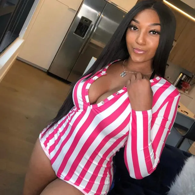 Sexy Women Bodysuit Long Sleeve Deep V Neck Bodycon Stretch Leotard Crop Top Button Short Romper Pajamas Women Jumpsuit Overalls