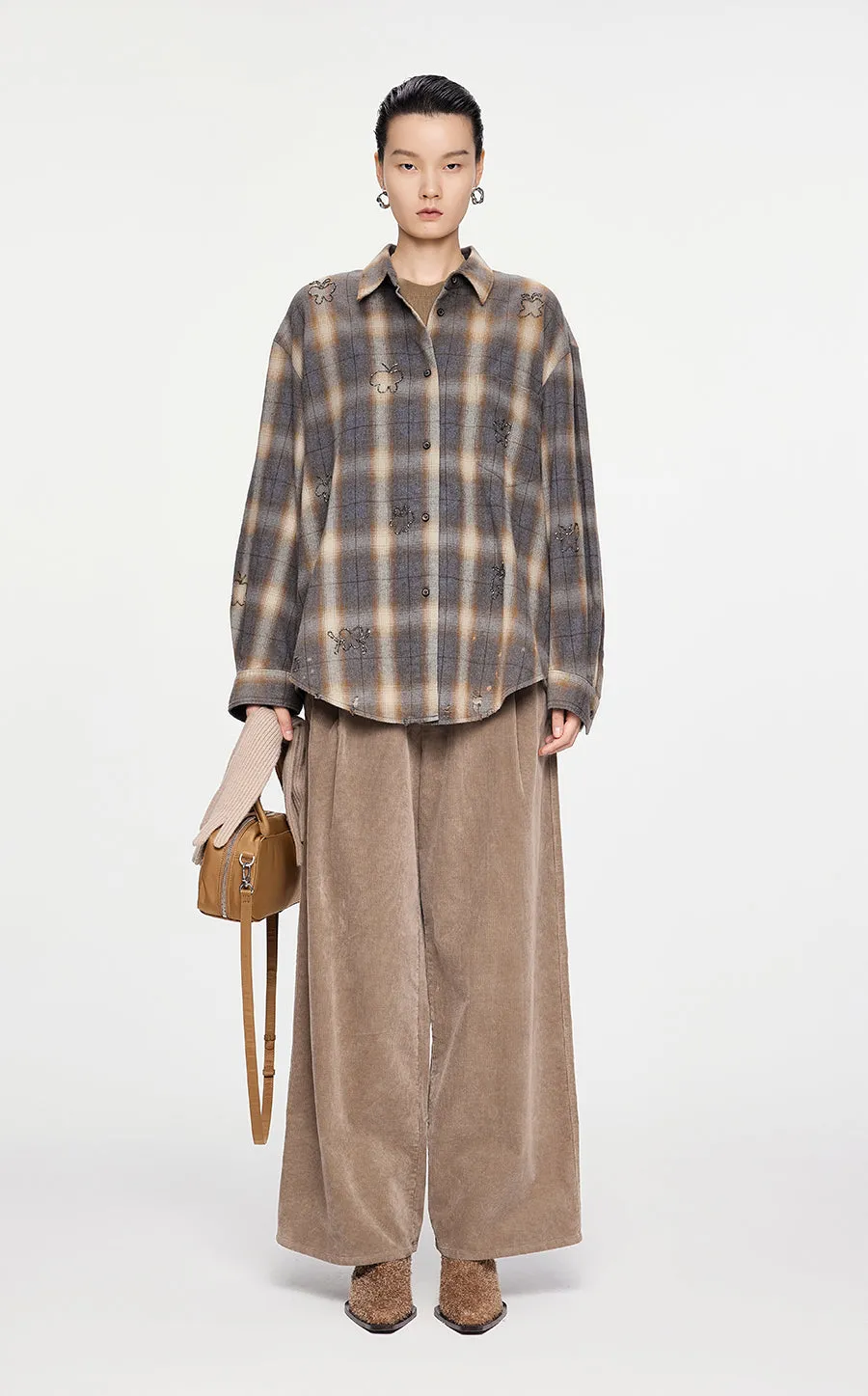 Shirt / JNBY Butterfly Pattern Plaid Shirt