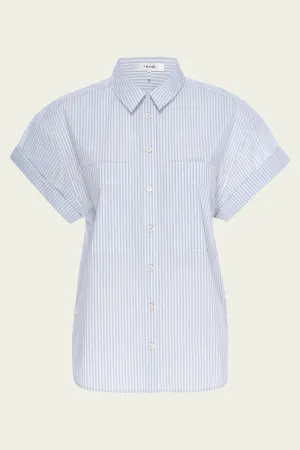 Short-Sleeve Cuffed Button Up in Light Chambray Multi