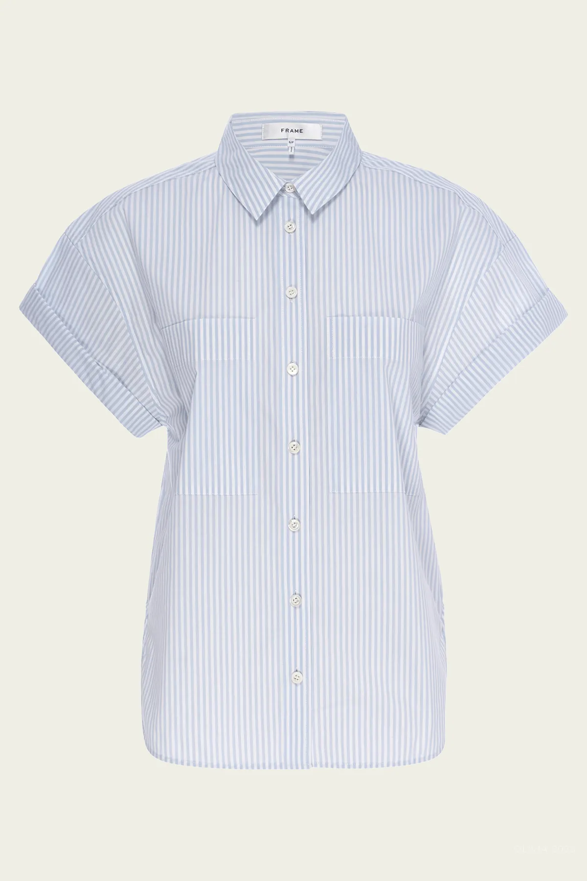 Short-Sleeve Cuffed Button Up in Light Chambray Multi