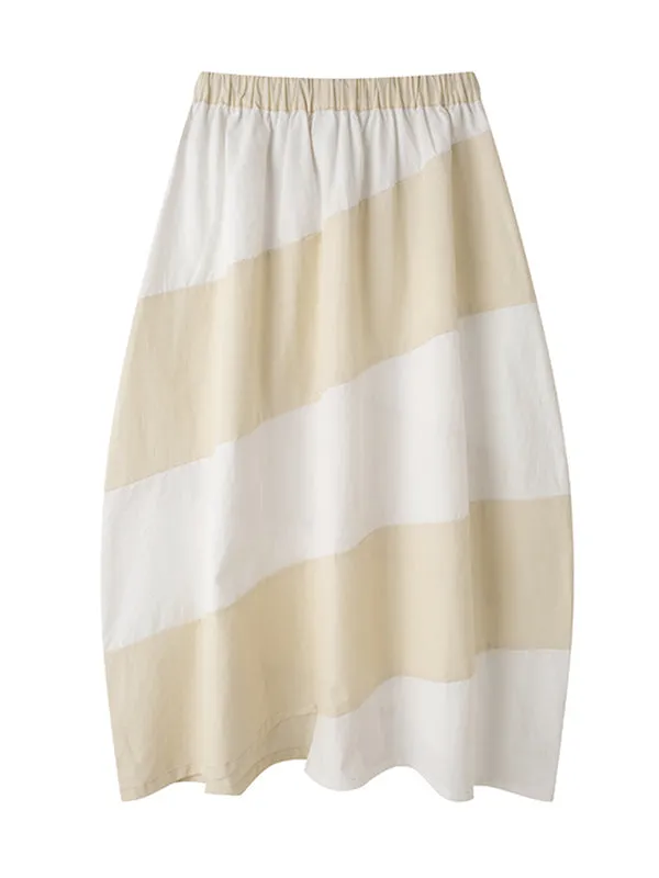 Simple Drawstring Waisted Contrast Color A-Line Skirt