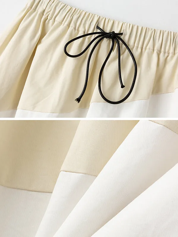 Simple Drawstring Waisted Contrast Color A-Line Skirt