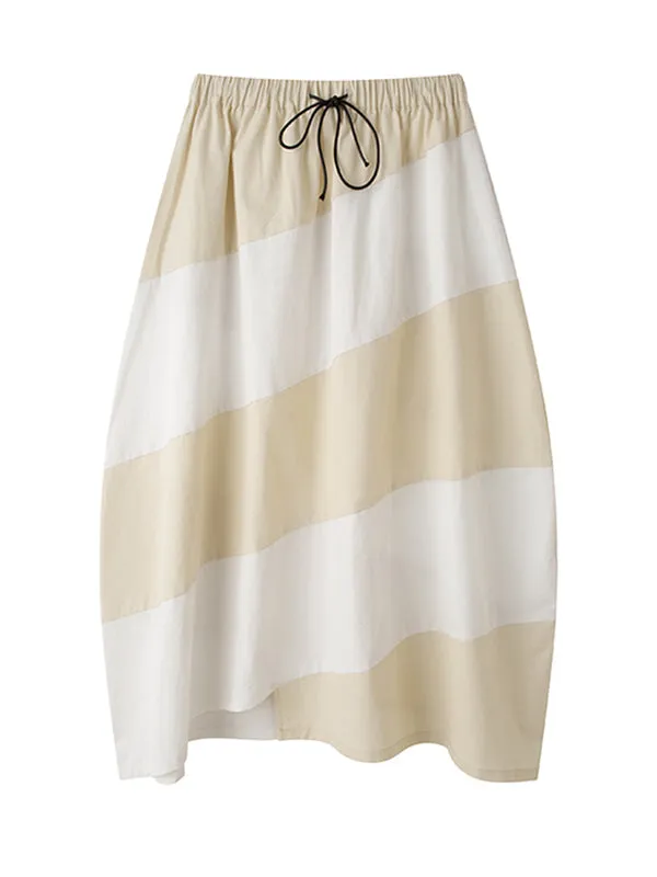 Simple Drawstring Waisted Contrast Color A-Line Skirt