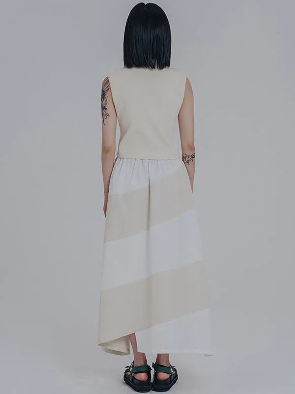 Simple Drawstring Waisted Contrast Color A-Line Skirt