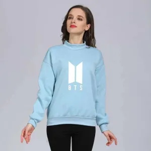 Sky Blue Fleece BTS Sweatshirt For Women