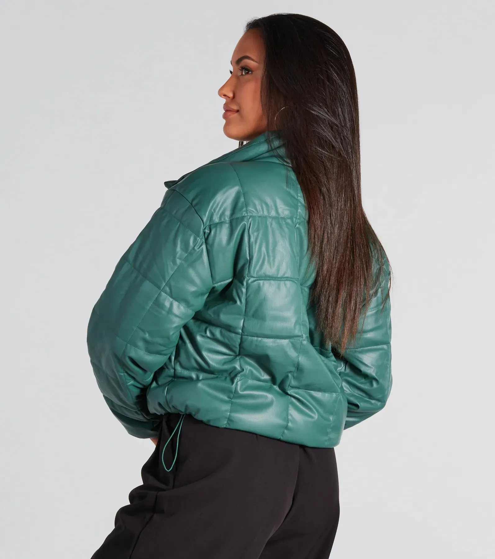 Sleek As Can Be Faux Leather Puffer Jacket