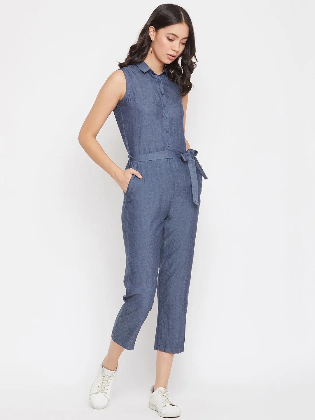 Sleeveless Denim Jumpsuit