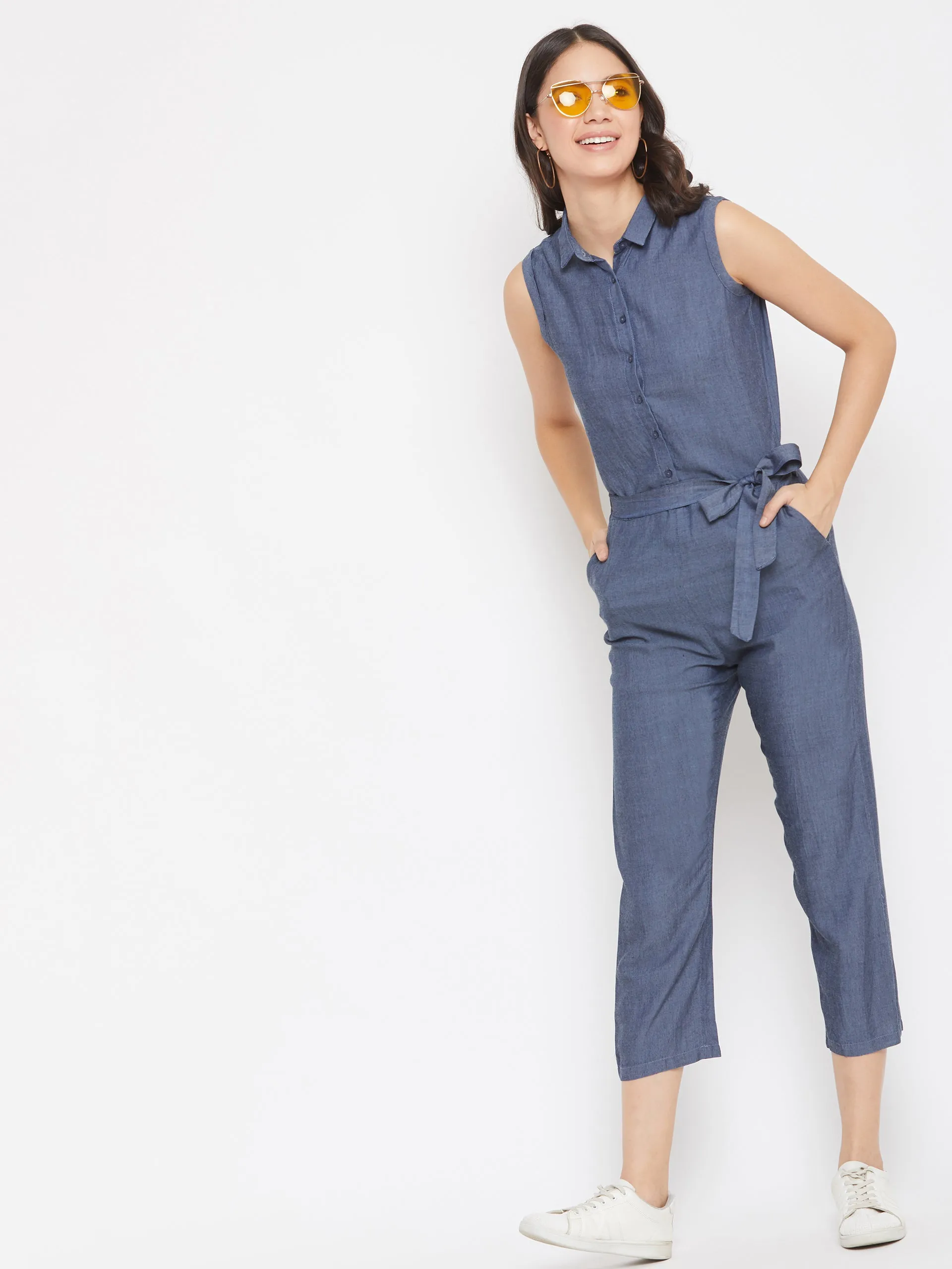 Sleeveless Denim Jumpsuit