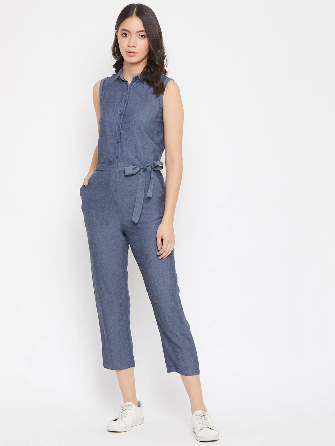 Sleeveless Denim Jumpsuit