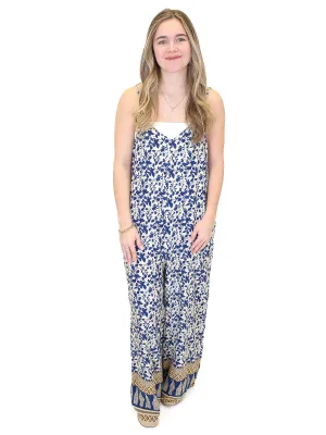 Sleeveless Mixed Print Jumpsuit - Blue