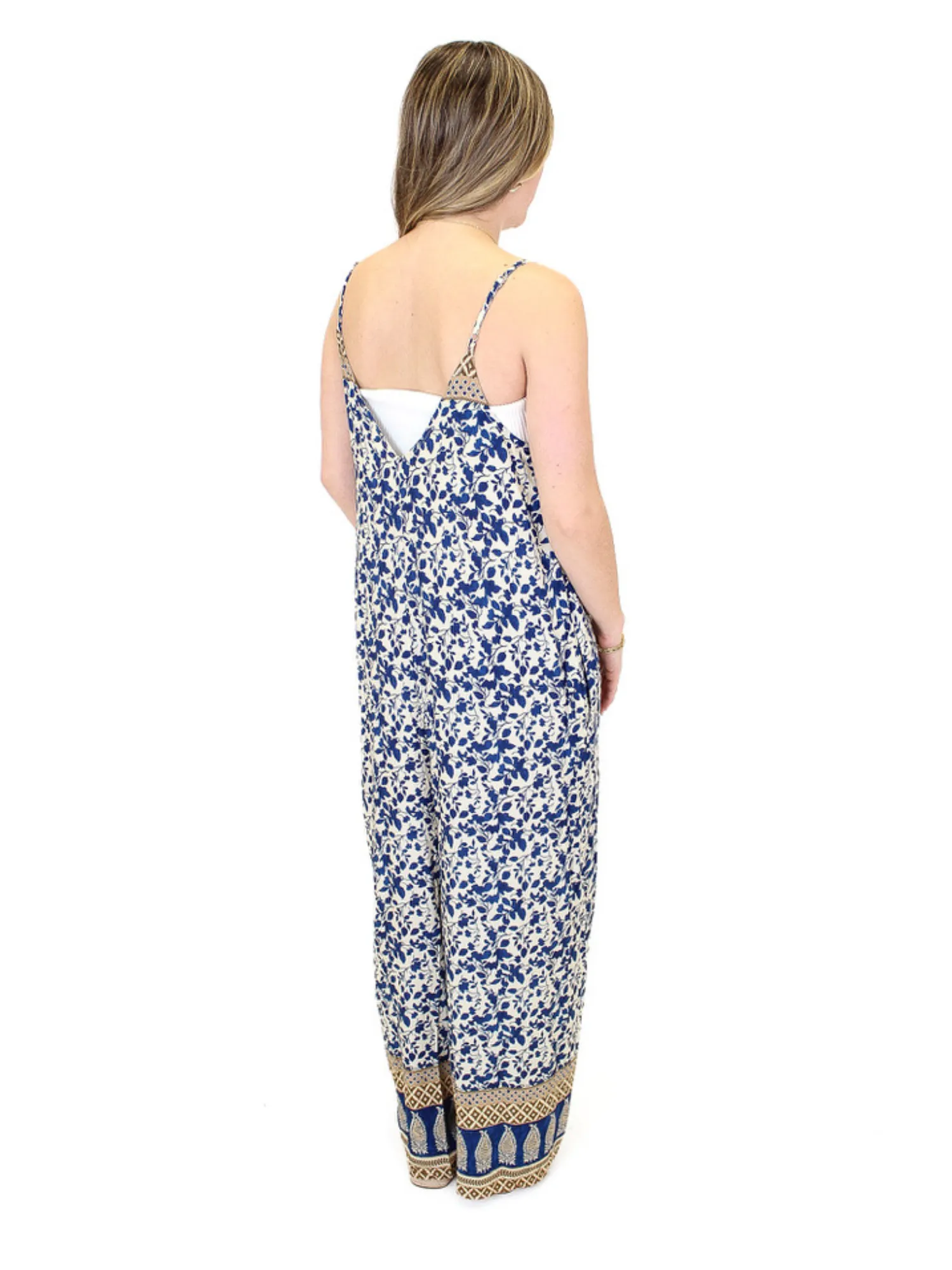 Sleeveless Mixed Print Jumpsuit - Blue