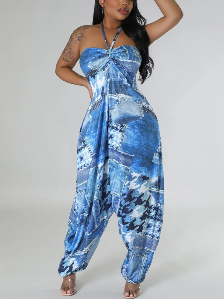 Sleeveless Printed Roomy Jumpsuit