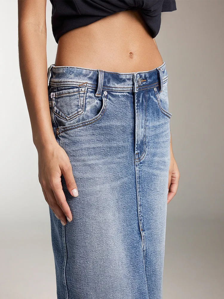 Slit Denim Maxi Skirt In Blue
