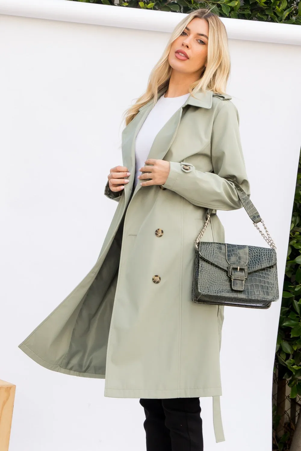 Solid Sage Trench Coat