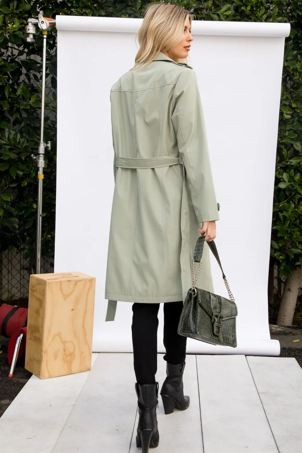Solid Sage Trench Coat
