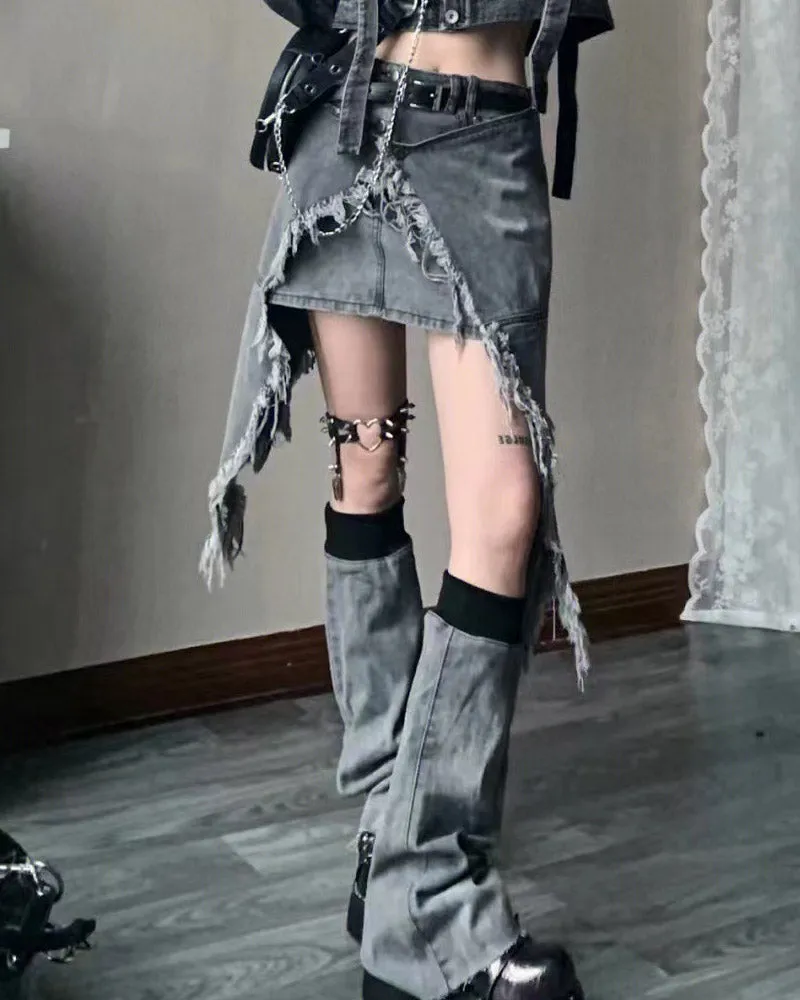 Split Wings Denim Skirt