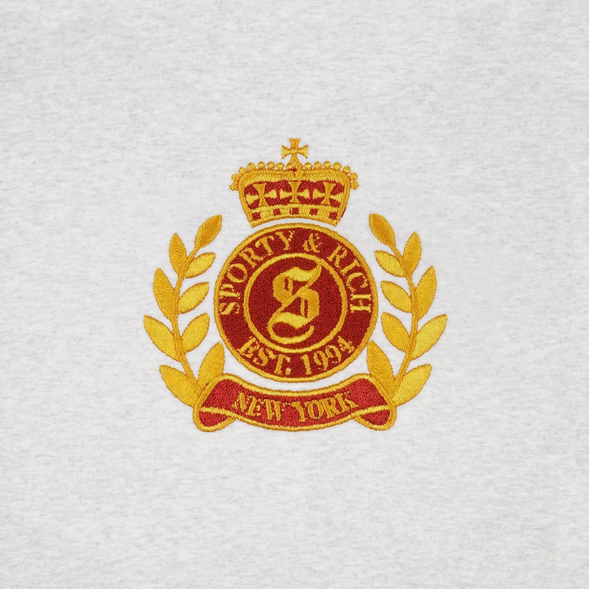 SPORTY & RICH | NY CREST CROPPED HOODIE { GRAY/GOLD