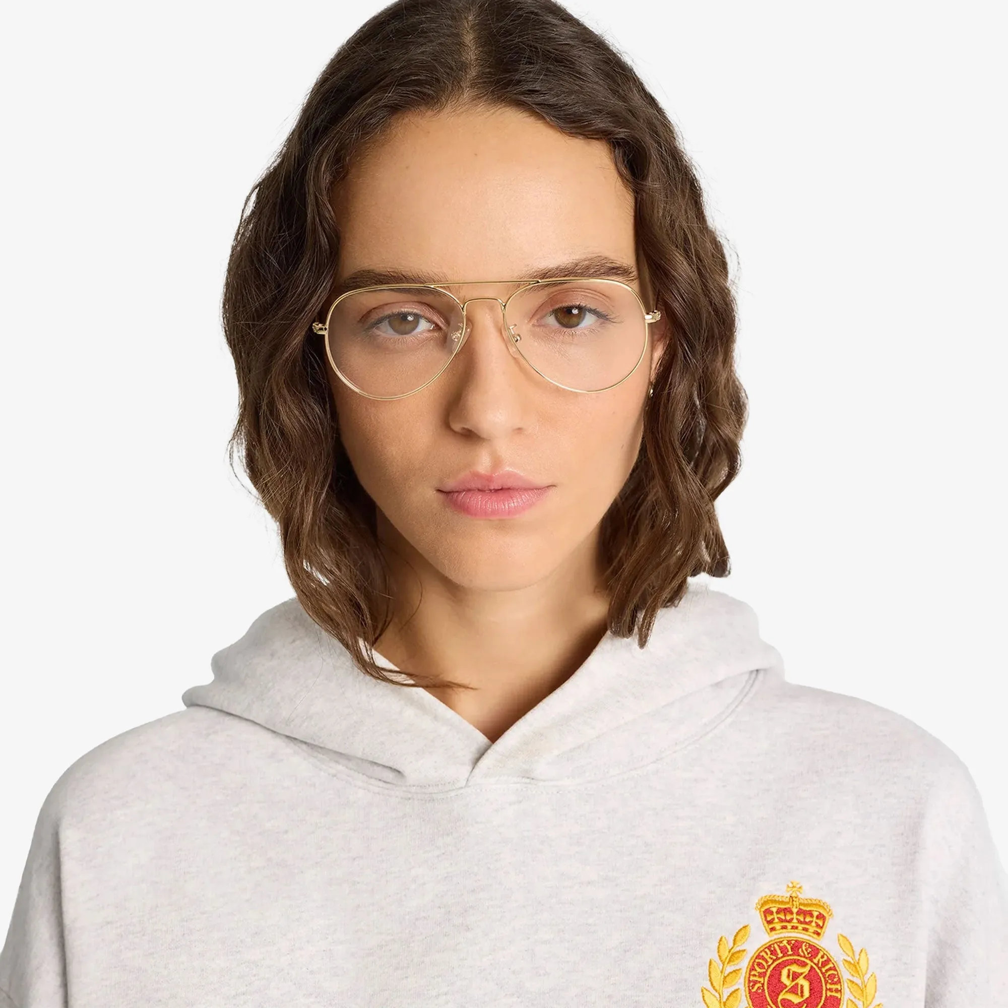 SPORTY & RICH | NY CREST CROPPED HOODIE { GRAY/GOLD