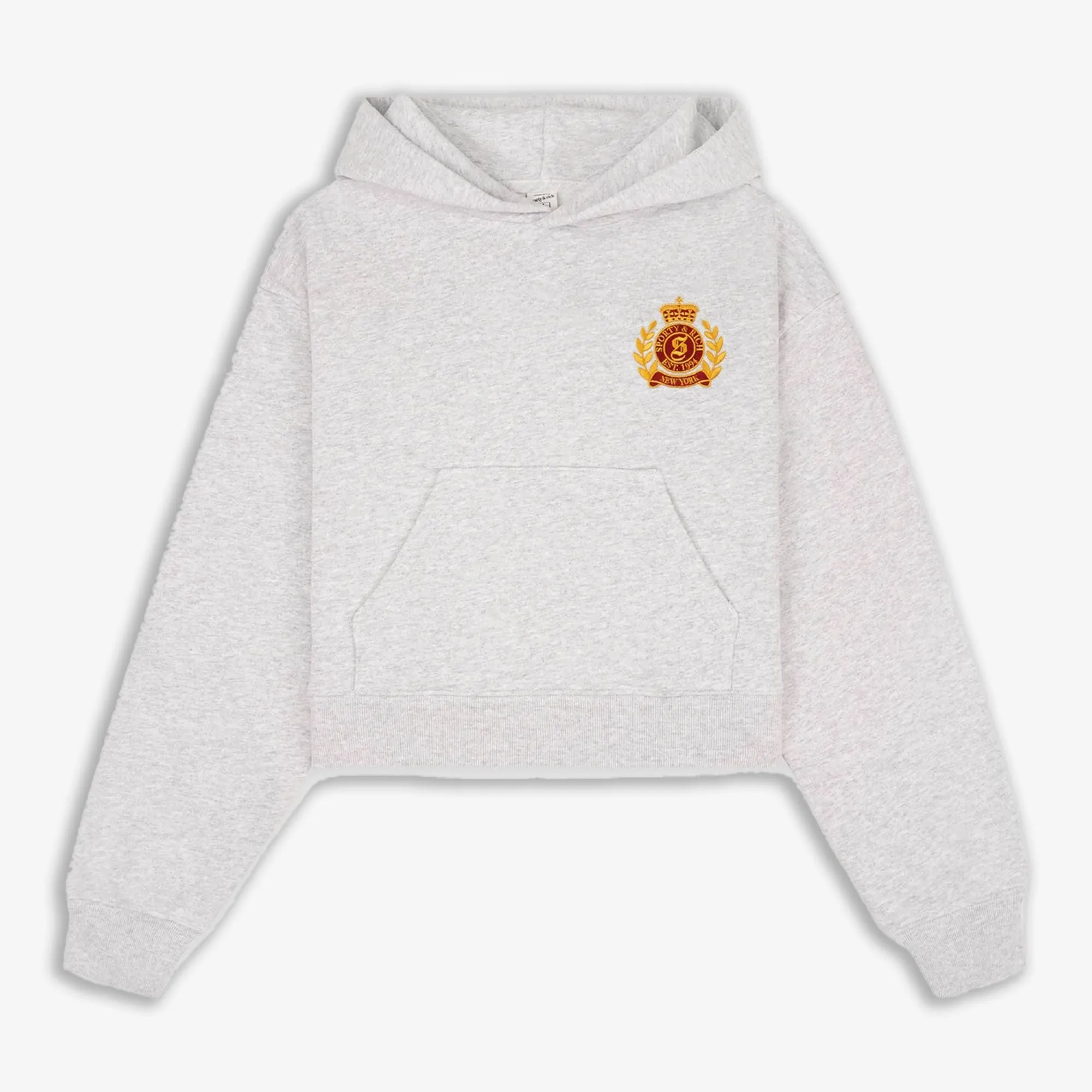 SPORTY & RICH | NY CREST CROPPED HOODIE { GRAY/GOLD