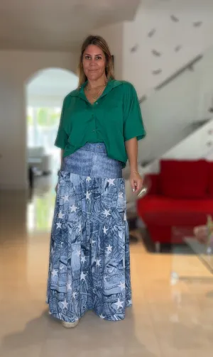 Stars Denim Maxy Skirt