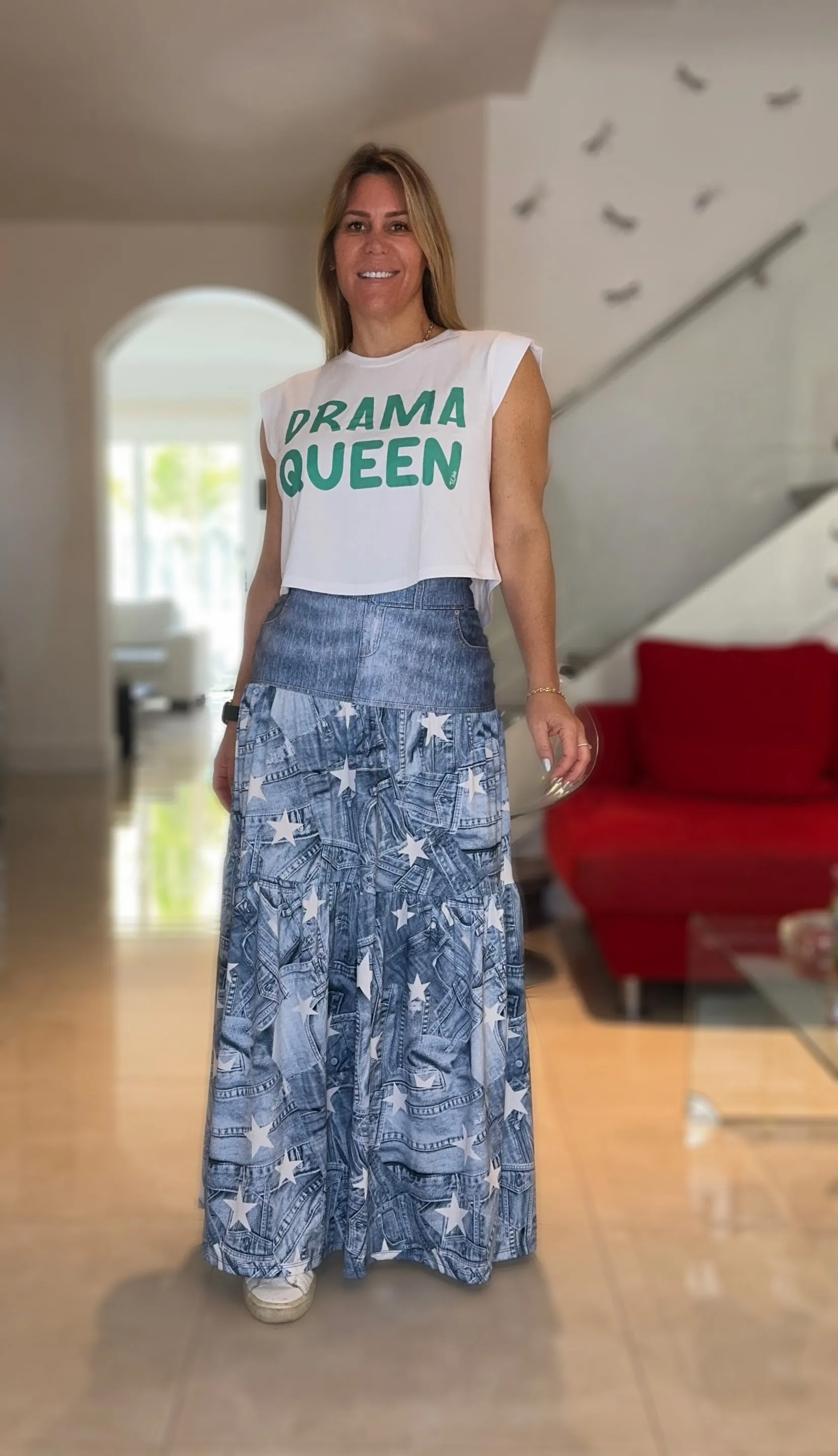 Stars Denim Maxy Skirt