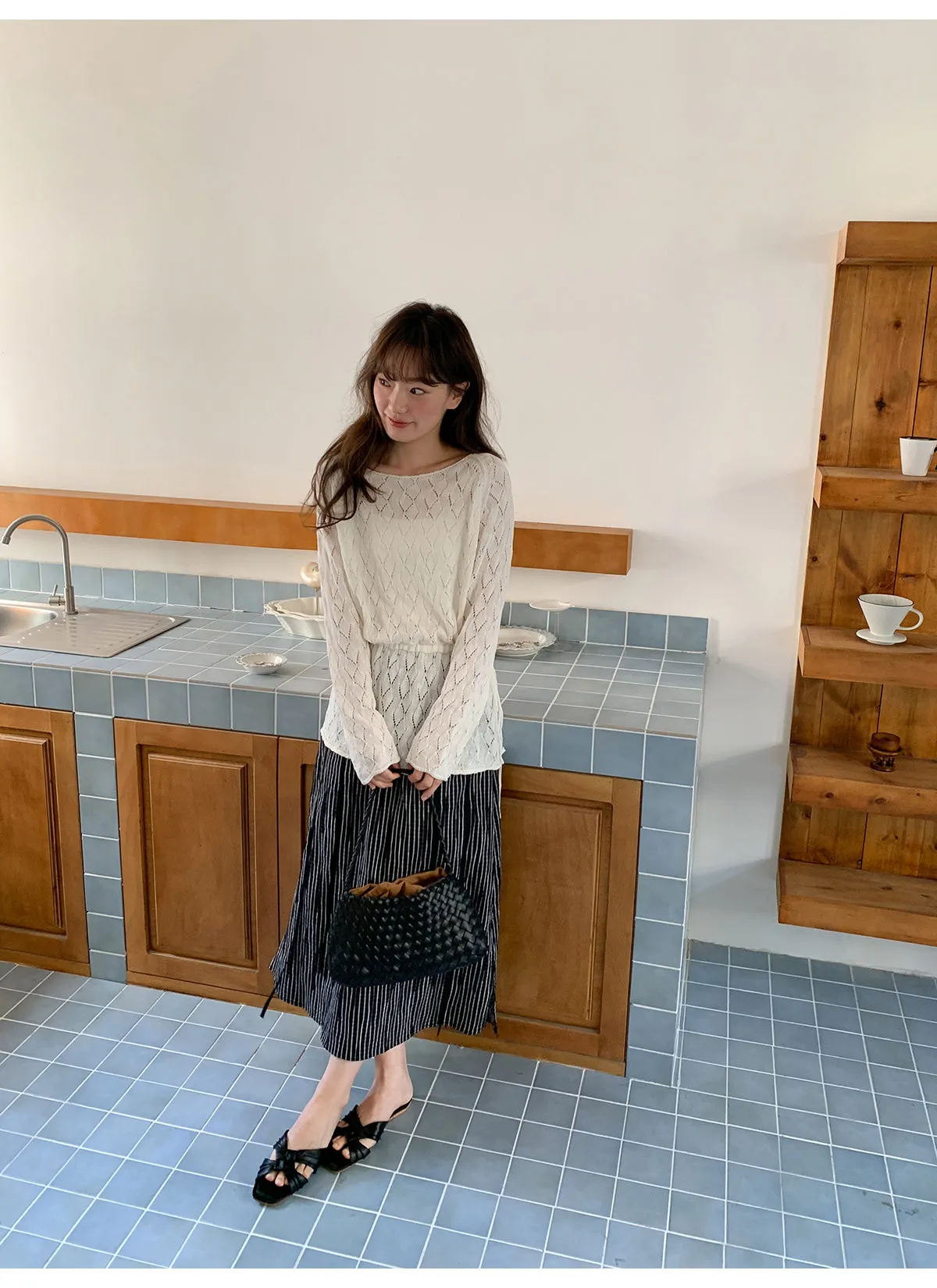 Striped A-line skirt