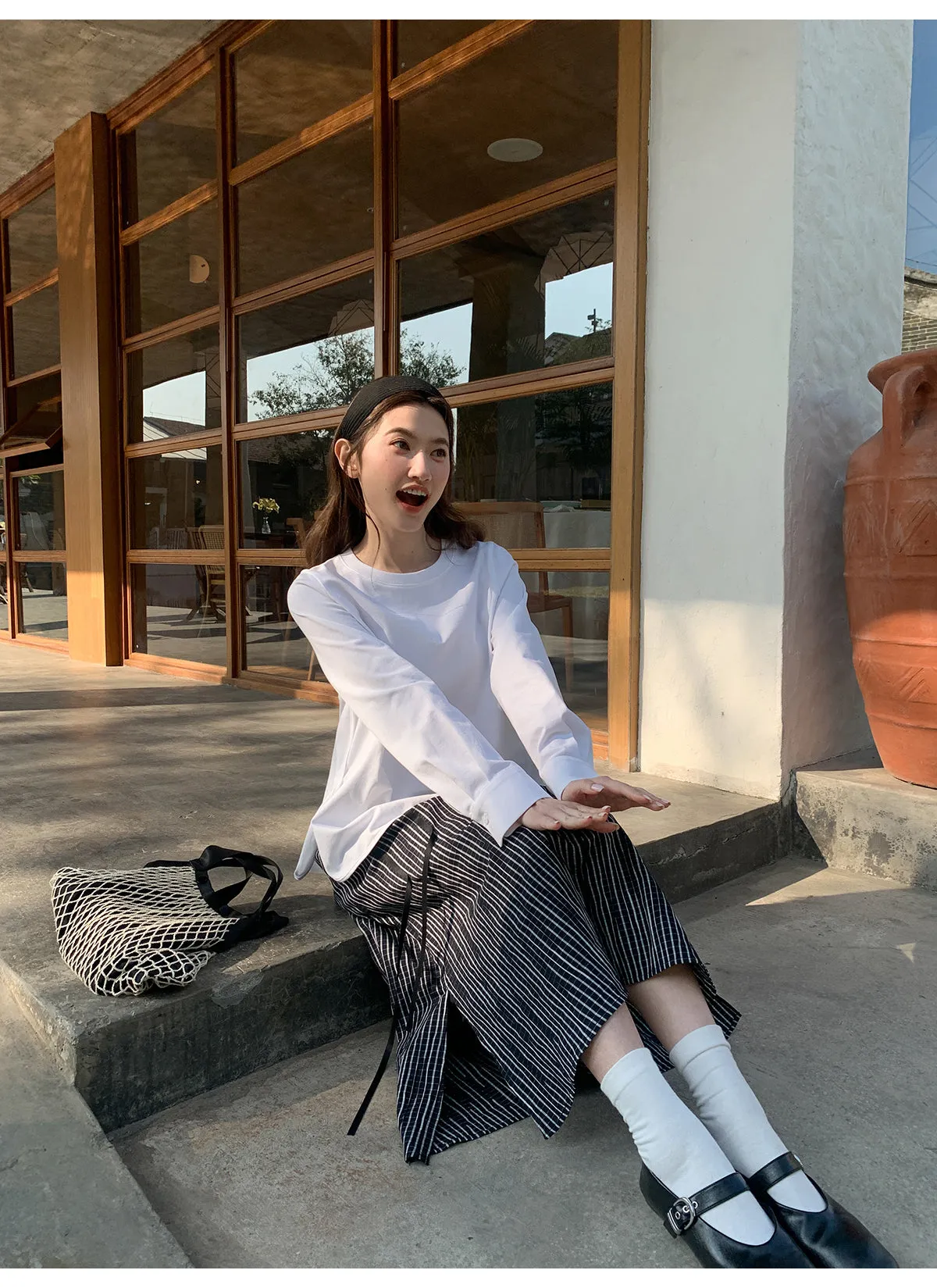 Striped A-line skirt
