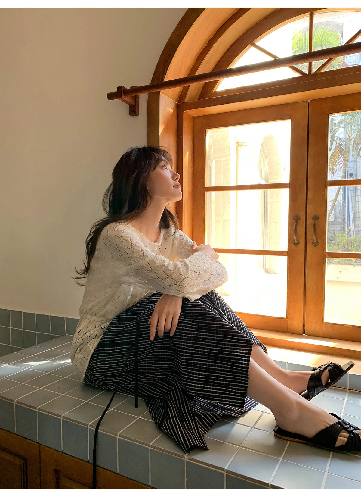 Striped A-line skirt