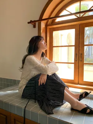 Striped A-line skirt