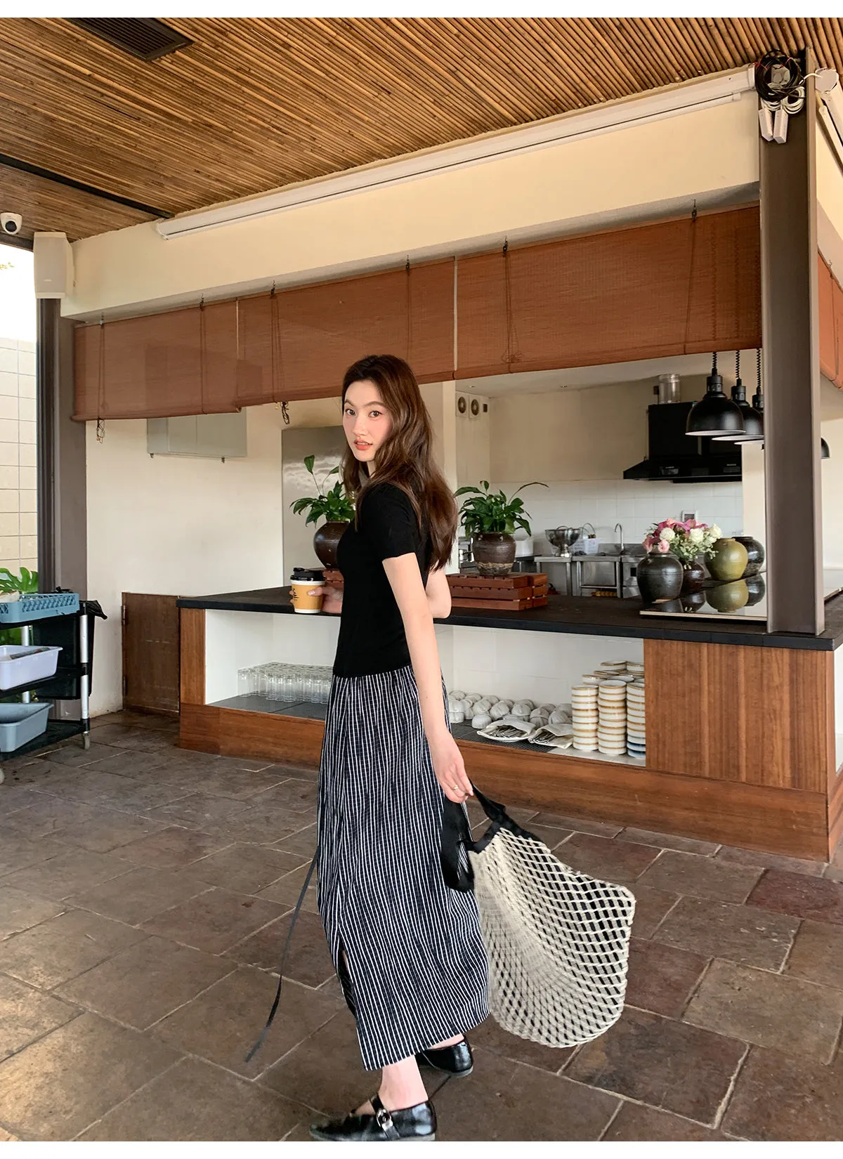 Striped A-line skirt