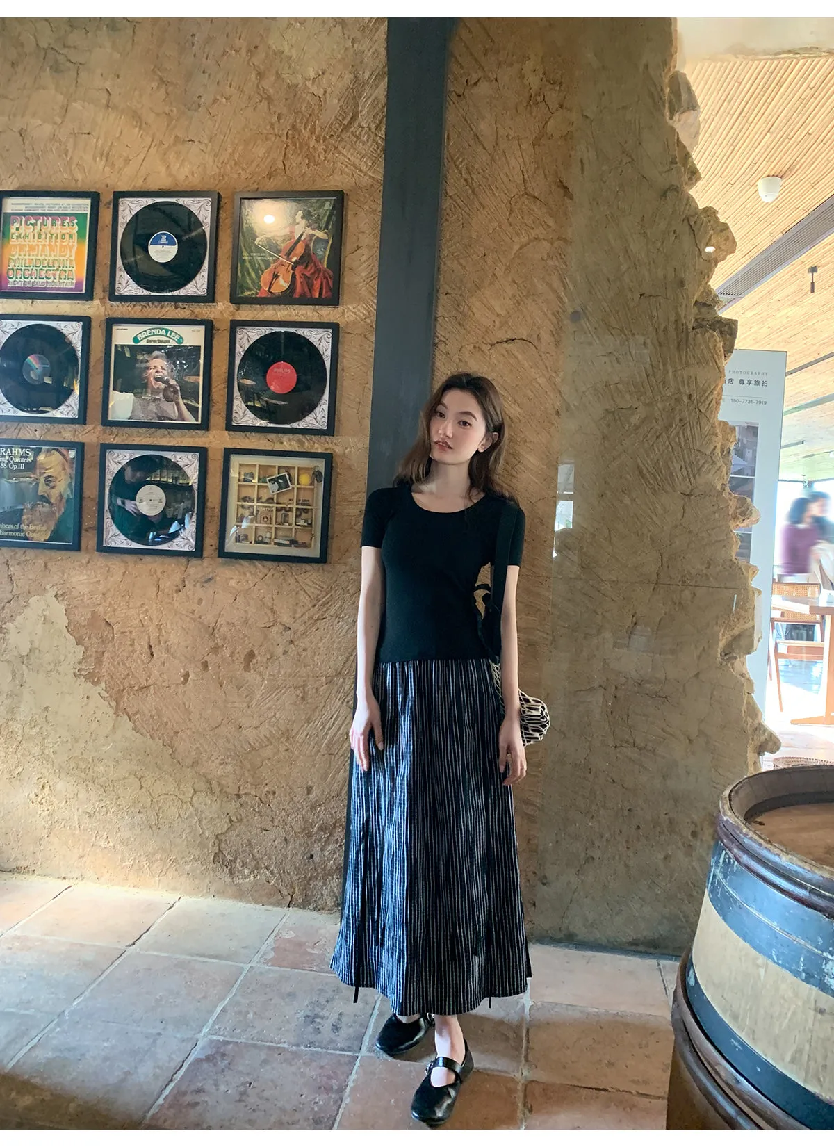 Striped A-line skirt