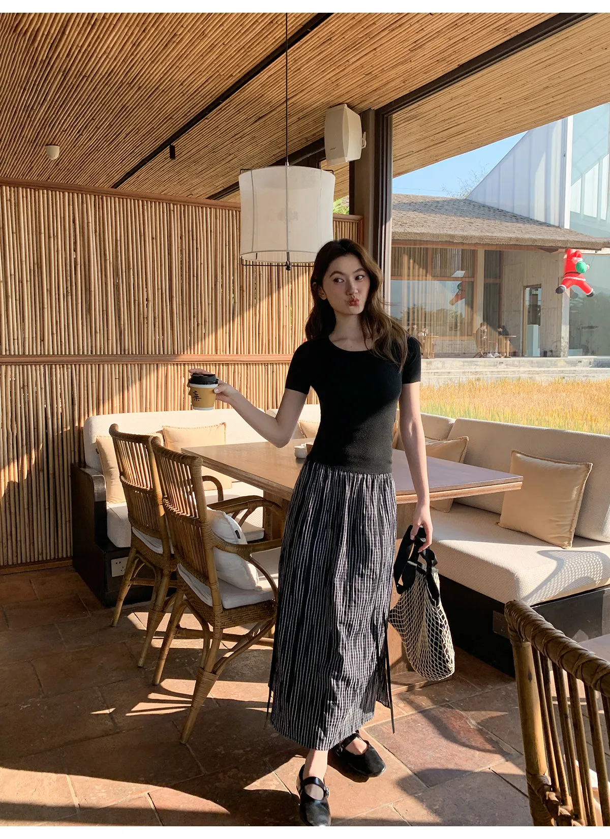 Striped A-line skirt