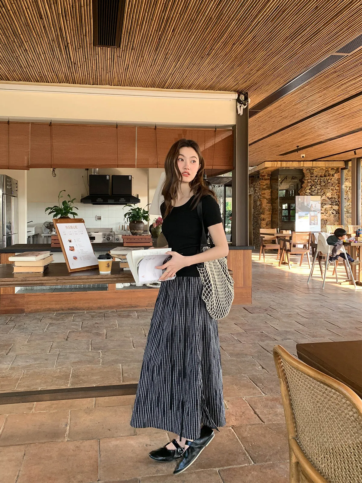 Striped A-line skirt