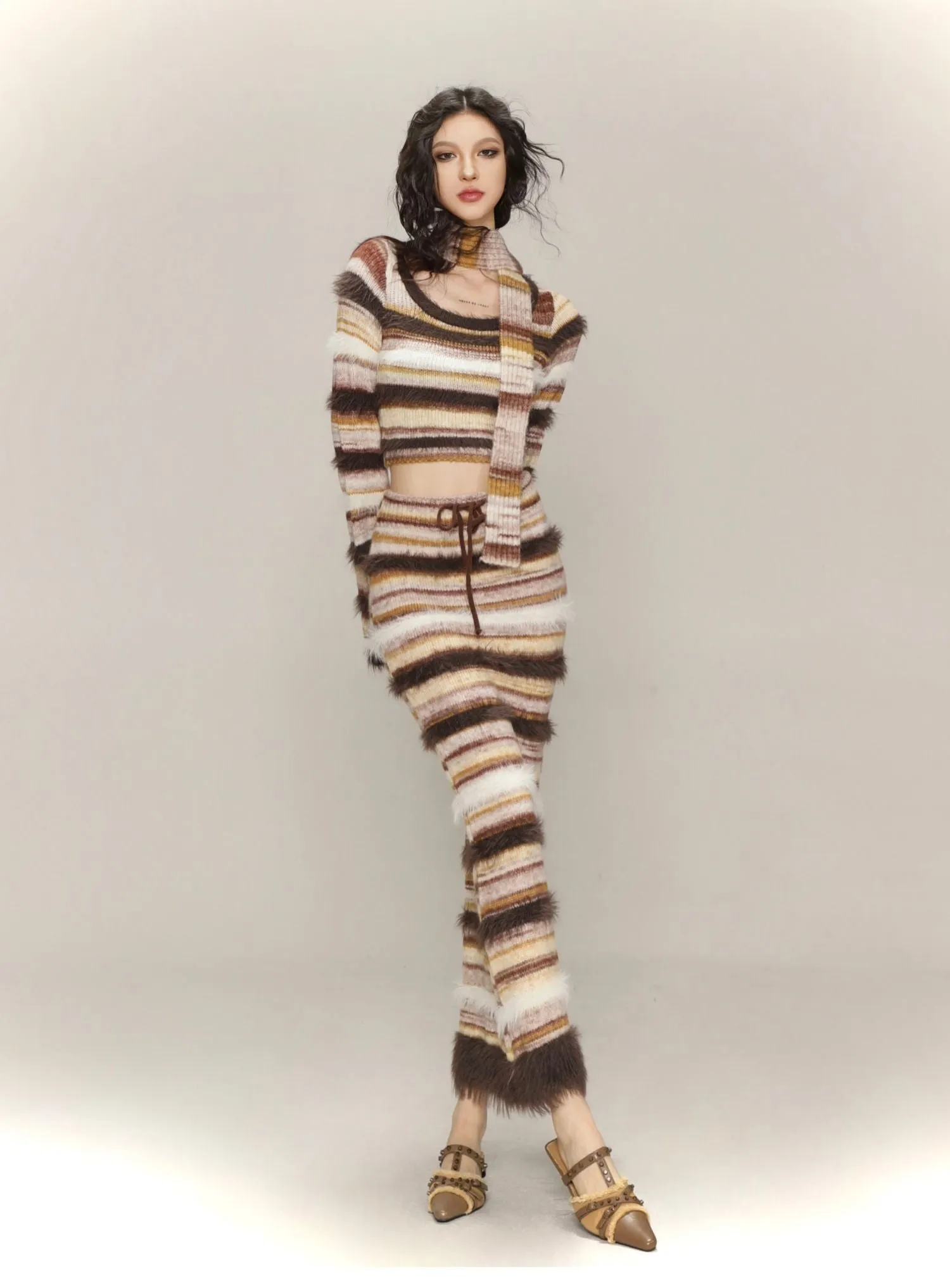 Striped knitted A-line hip skirt
