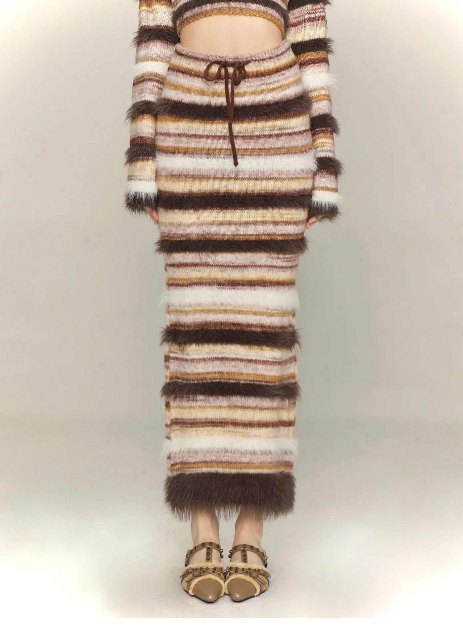 Striped knitted A-line hip skirt