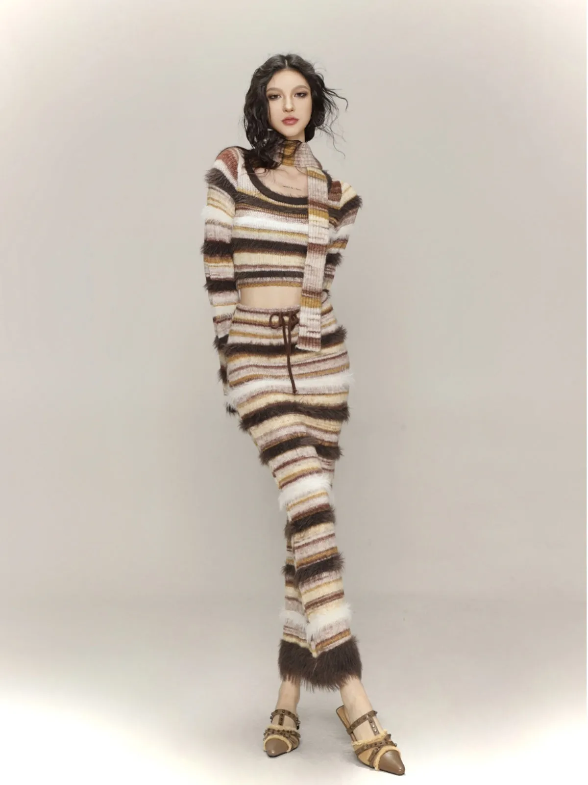 Striped knitted A-line hip skirt