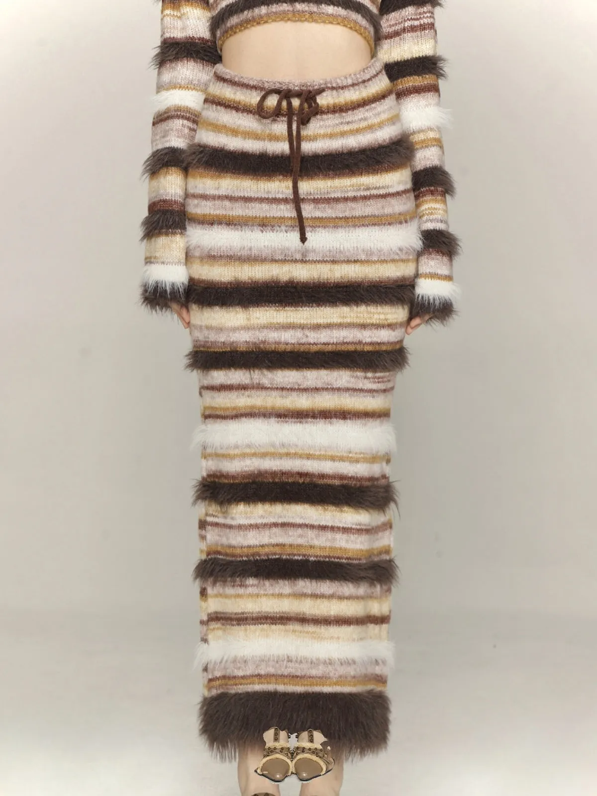 Striped knitted A-line hip skirt
