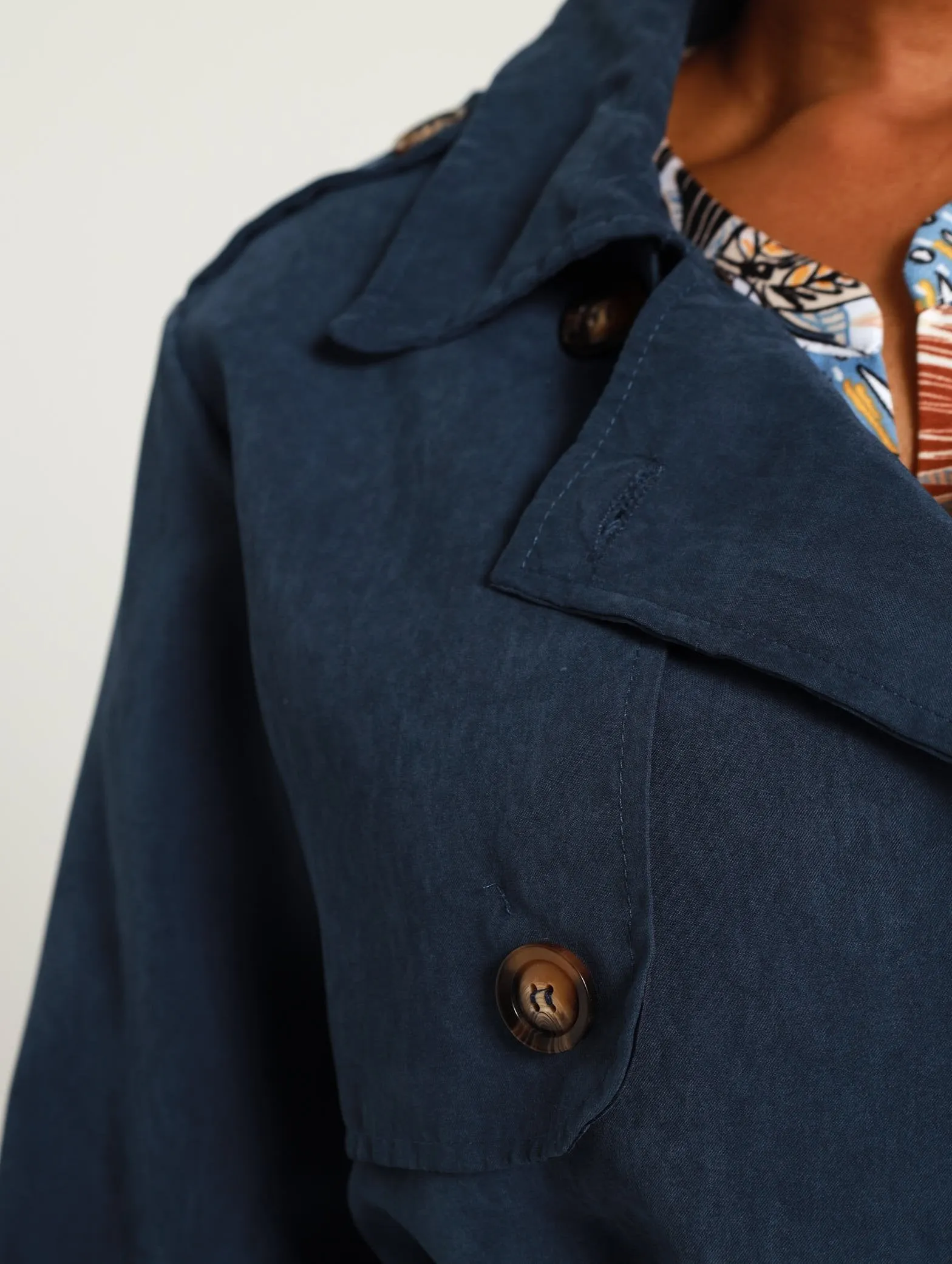 Suede Trench Coat - Navy