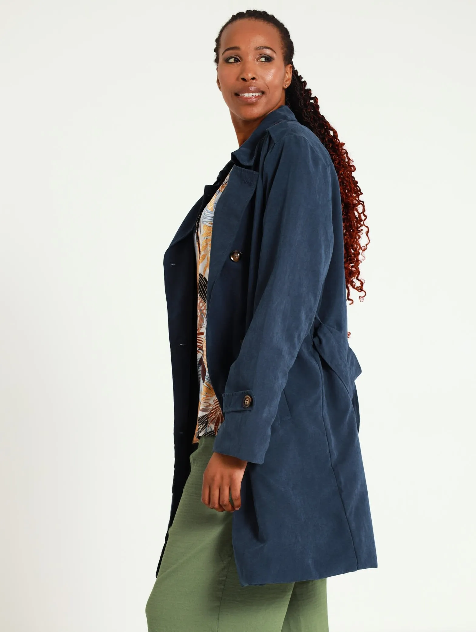 Suede Trench Coat - Navy