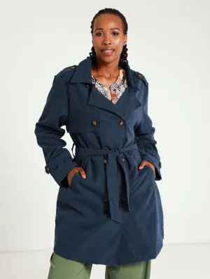 Suede Trench Coat - Navy