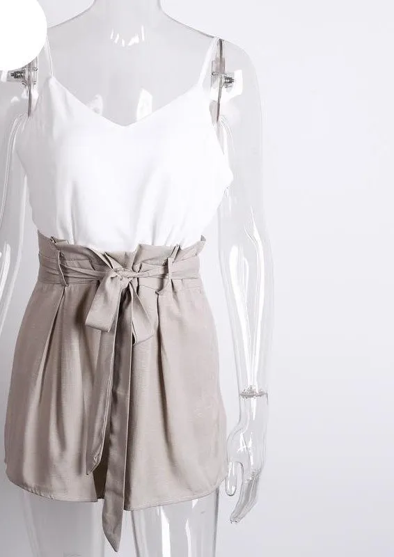 Summer white v neck girls elegant jumpsuit romper Women bow casual playsuit Sexy backless high waist short overalls