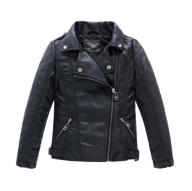 Teenager Girl Boys Leather Jacket Boys Casual Black Solid Children Outerwear Kids Girls Coats Spring Leather Jackets